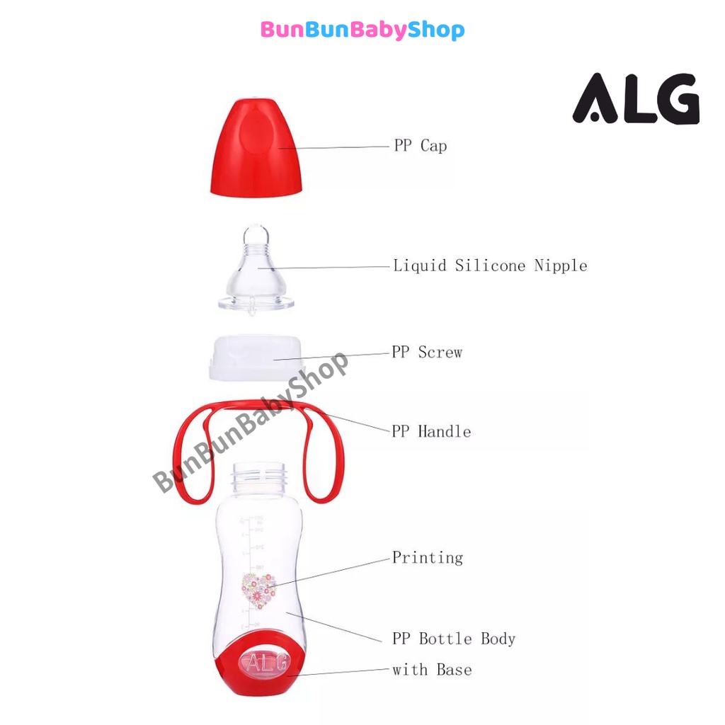 BPA FREE ALG Botol Susu Balita Pegangan Wide Neck 260ml Feeding Bottle With Handle Dot Anak Leher Lebar Perlengkapan Makan Bayi Baru Lahir Peralatan Baby Newborn Murah ANTI PECAH Bunbunbabyshop