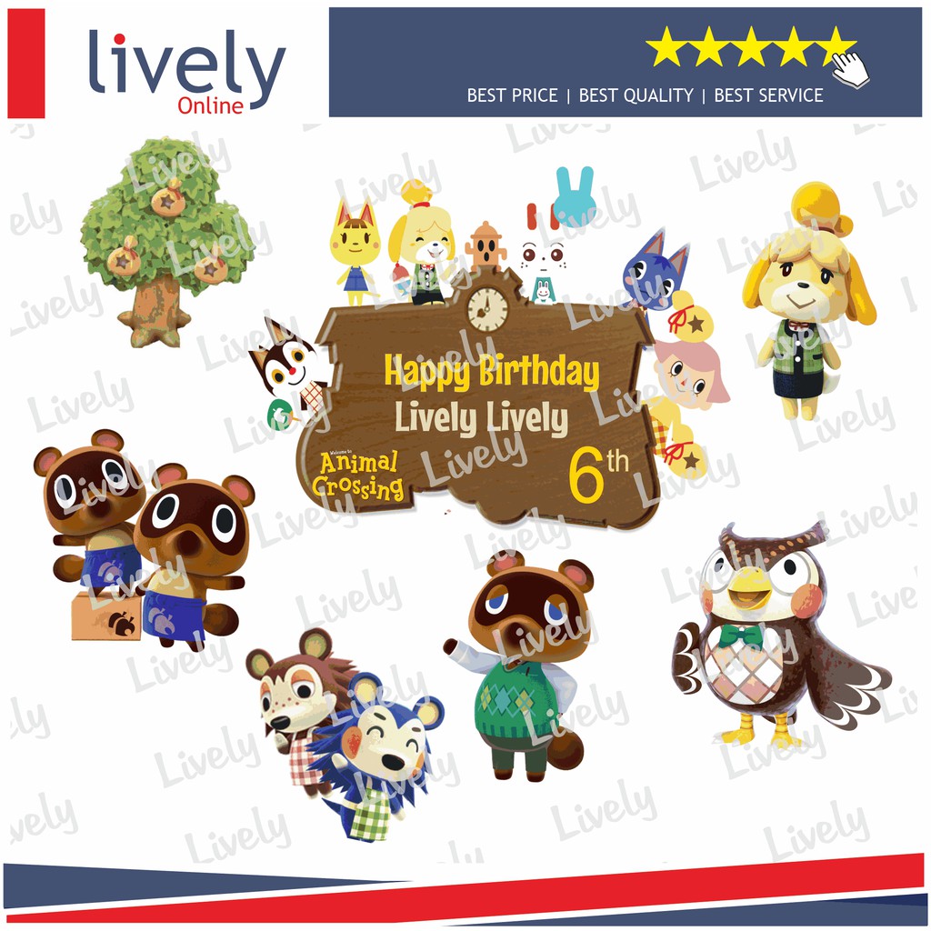 CUSTOM NAMA CAKE TOPPER KARAKTER ANIMAL CROSSING HIASAN KUE ULANG TAHUN HAPPY BIRTHDAY