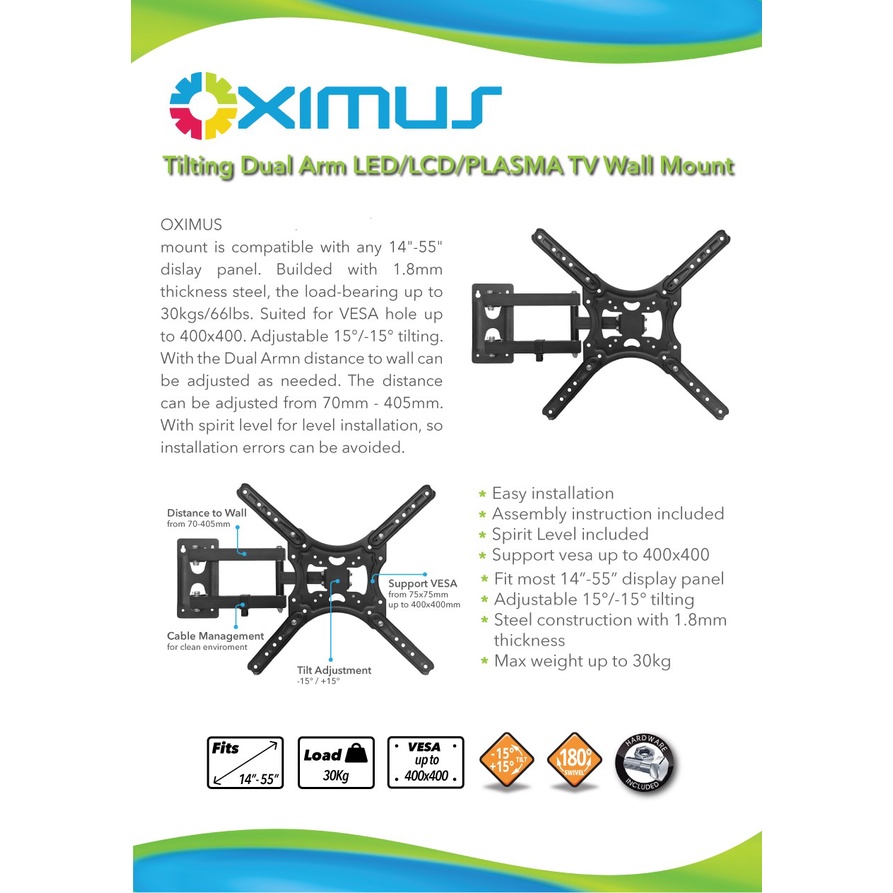 Bracket TV 22 24 28 32 40 43 49 50 Inch Swivel/Swipel/Lengan TV