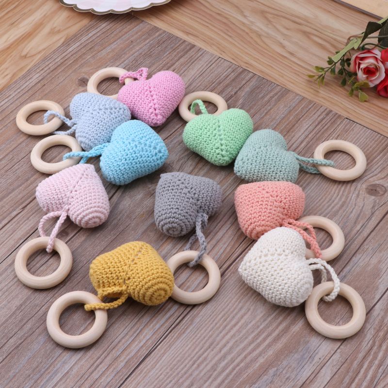 Mary Mainan Rattle Teether Ring Kayu Crochet DIY Untuk Bayi