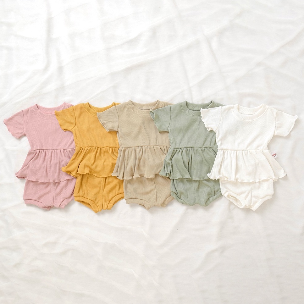 Labu Kids - Ruffle Set | Set Baju Bayi Ruffle Dress Baju Anak Bayi Balita Lucu Terusan Perempuan Cewe Baby Girl