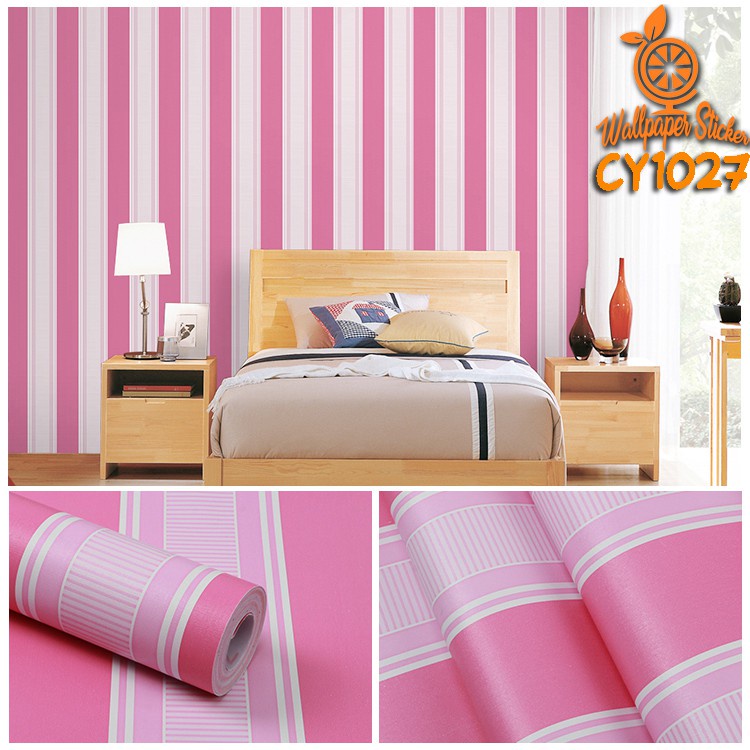Wallpaper Dinding Stiker Motif Salur Pink Garis Pink Ukuran 45 cm x 10 m