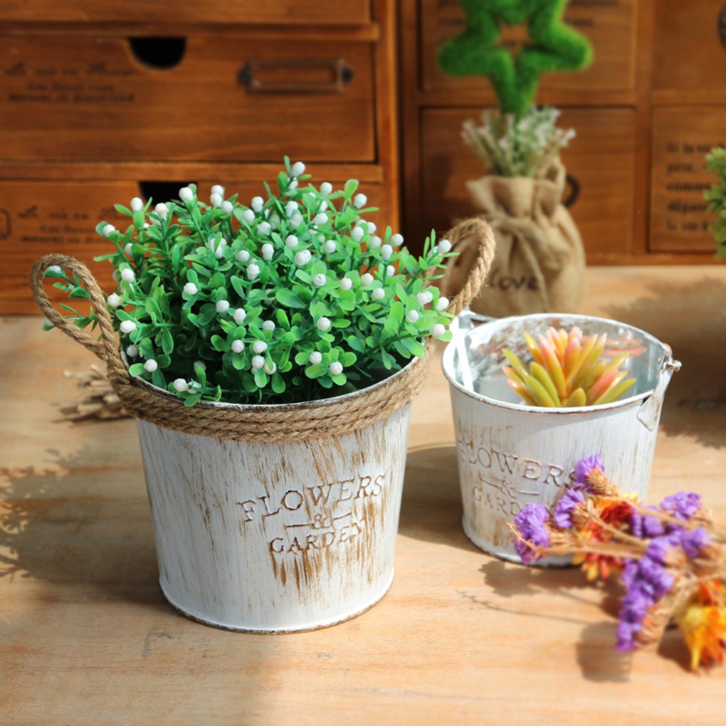  Pot  Bunga  Vintage Gantung dengan Tali Linen untuk Dekorasi 