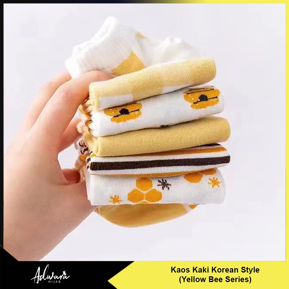 Kaos Kaki Wanita Pendek Gaya Korea Motif Lebah Kuning Semata Kaki (Sock Ankle Import)