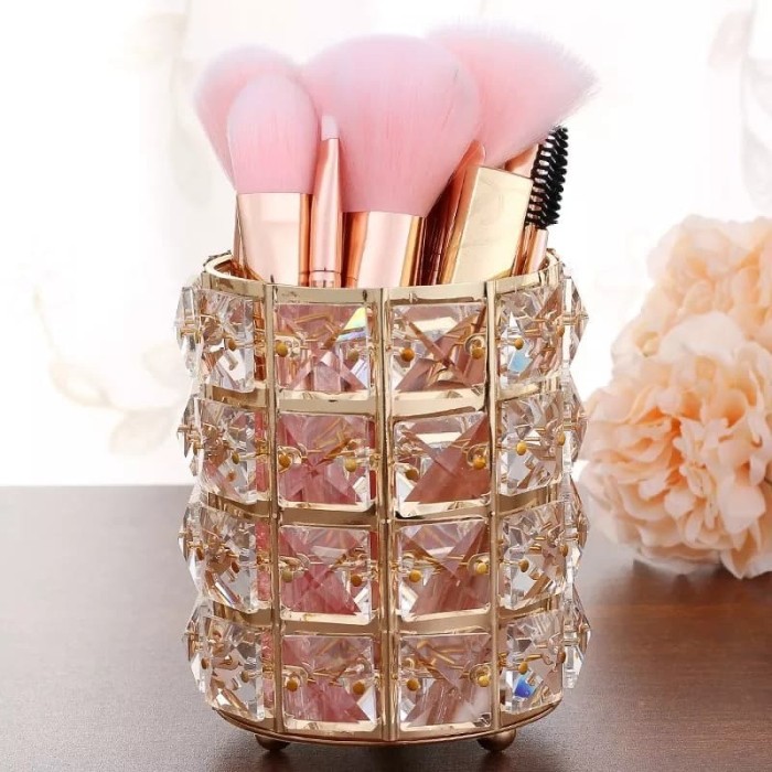 Triple W Crystal Gold Brush Holder Tempat Kuas Makeup Organizer