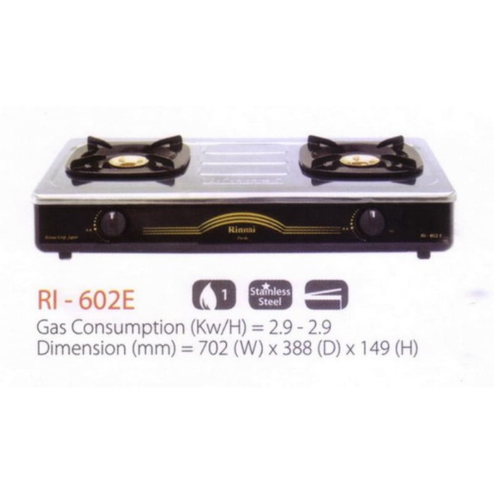 Kompor Gas Rinnai RI 602E 2 Tungku Stainless Steel