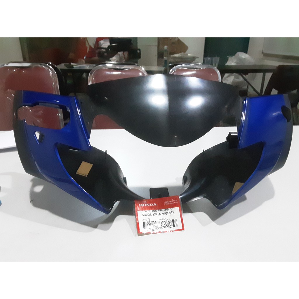 COVER BATOK KEPALA DEPAN BIRU HITAM SUPRA X 125 KARBU BOHLAM 1 ORIGINAL AHM HONDA 53205KPH700FMT