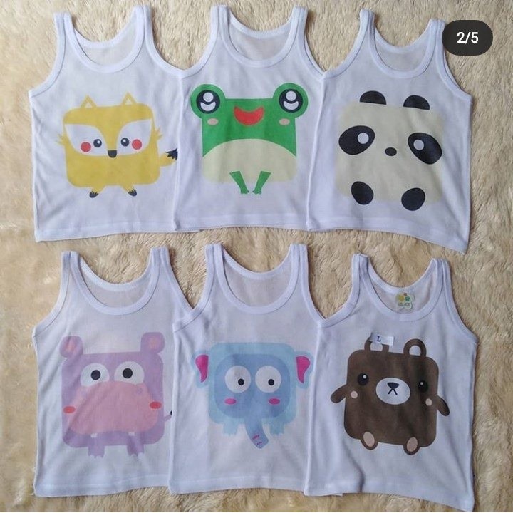 Kaos Dalam Anak SINGLET Kutung Karakter Size JUNIOR Putih Motif Usia 2 sd 6 Thn