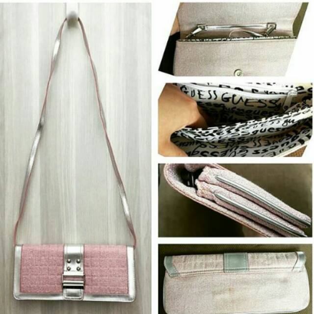 Tas guess cluth sling silver pink