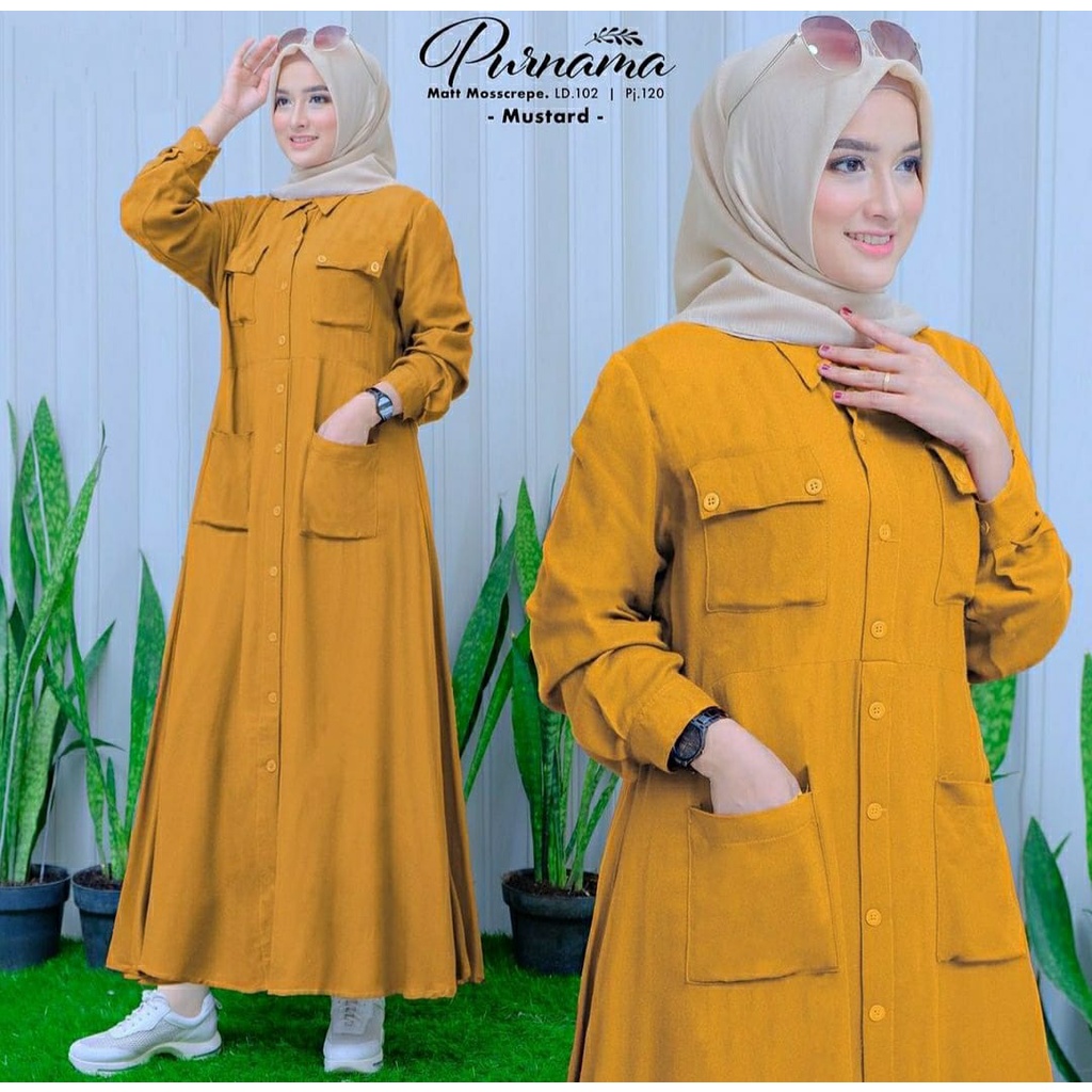 Purnama Dress -  Baju Muslim Wanita Dewasa Terbaru Model Dres Bahan Adem Gamis Import Kekinian 2022 Lebaran