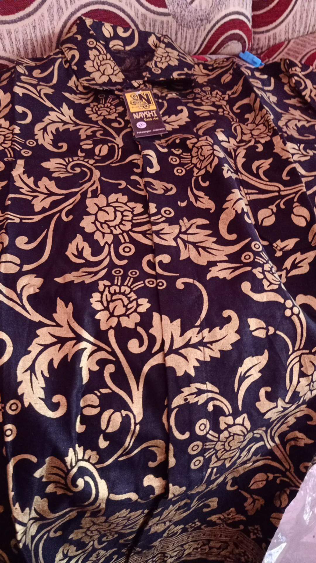 Nayshi Batik Hrb026 Baju Kemeja Batik Hem Sogan Prada Tulis Halus Original Bakung Gold Best Seller