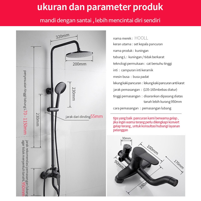 Shower Tiang Set Panas-Dingin/Shower Kamar Mandi 4 Dalam 1 Set Dengan Faucet / Set pancuran tembaga lengkap