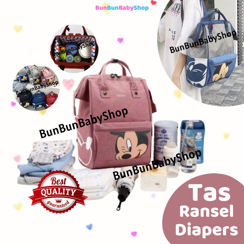 Tas Diapers Ransel Anello Mickey Bayi Import Perlengkapan Travelling Baby Backpack Bag New Born