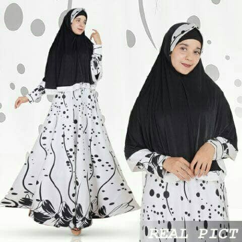 DeltaRA Zaskia White Syari Busana muslim Gamis Syari Flower