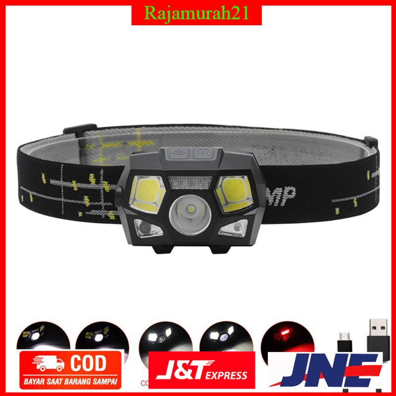 TaffLED Senter LED Kepala Headlamp Flashlight Rechargeable USB + Motion Sensor XPE+COB 10000 Lumens - 7RFL0MBK