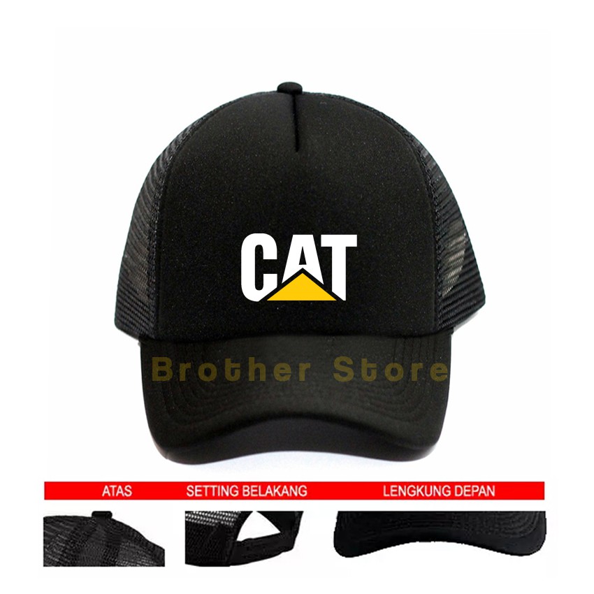 Topi Trucker Cat Logo White Yellow - Black Premium