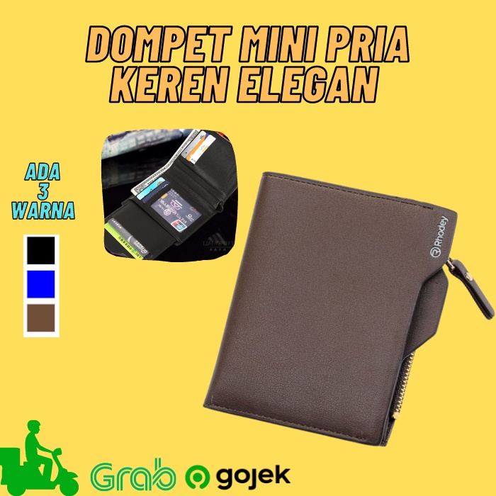 Dompet Lipat Mini Pria Wanita Resleting Kulit PU Keren Elegan Premium