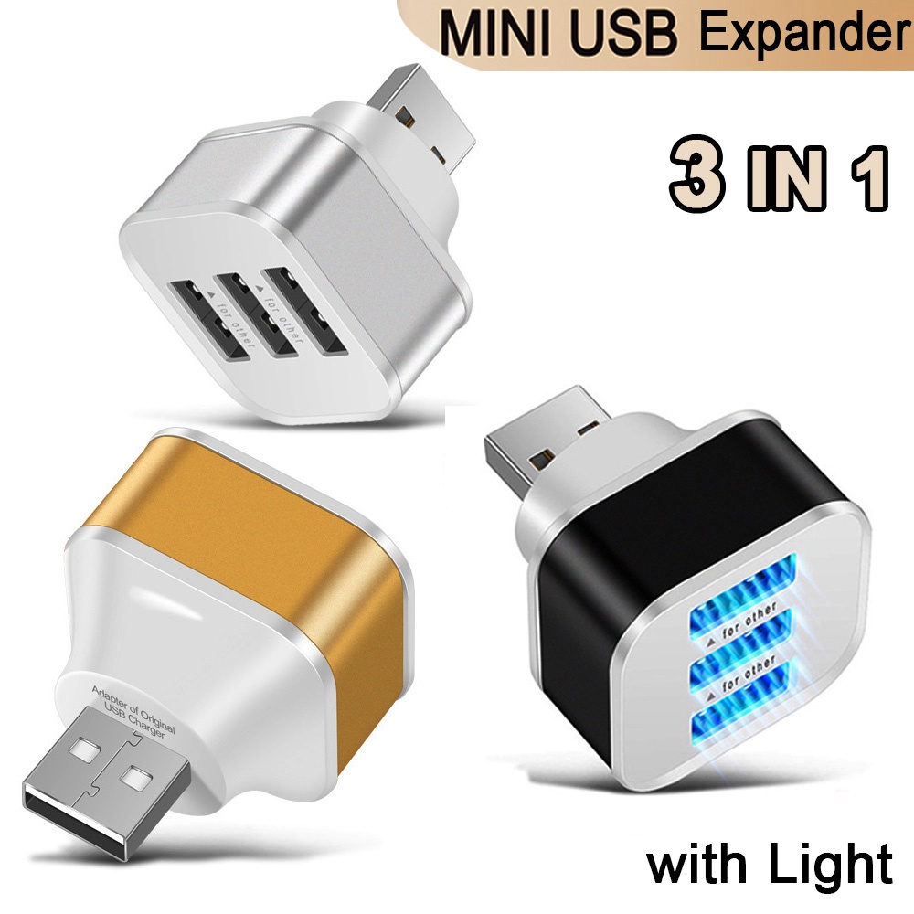 Adaptor Expander 3port Quick Charge Dengan Indikator LED Telepon Tablet Laptop PC Chargers Adapter 3in1 USB 2.0 Expander USB Hub Splitter