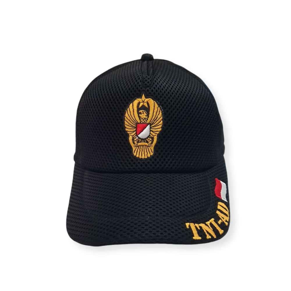 Topi Pria Lapangan Dobelmesh / Jaring Logo Bordir Hitam Tni AD