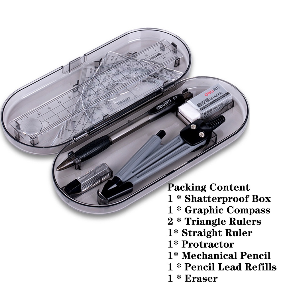 QUINTON 8 pcs /set Geometry Kit Set Examination Math Learning Tools Math Sets Protractor Stationery Student Supplies Ruler Compass Eraser Compass Ruler Kit/Multicolor