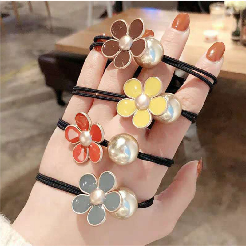 Fashion Golden Bead Flower Hair Rope Ins Ladies Candy Color Hair Ring Hair Tie