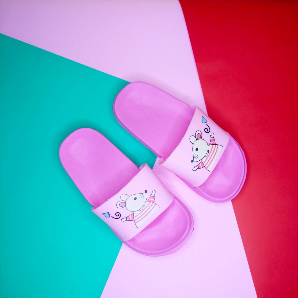 Sandal Anak Perempuan Import LP 2873 T-6P Sandal Slip-on Bahan Karet Motif Mouse Lucu Sandal Anak Perempuan 2 Tahun