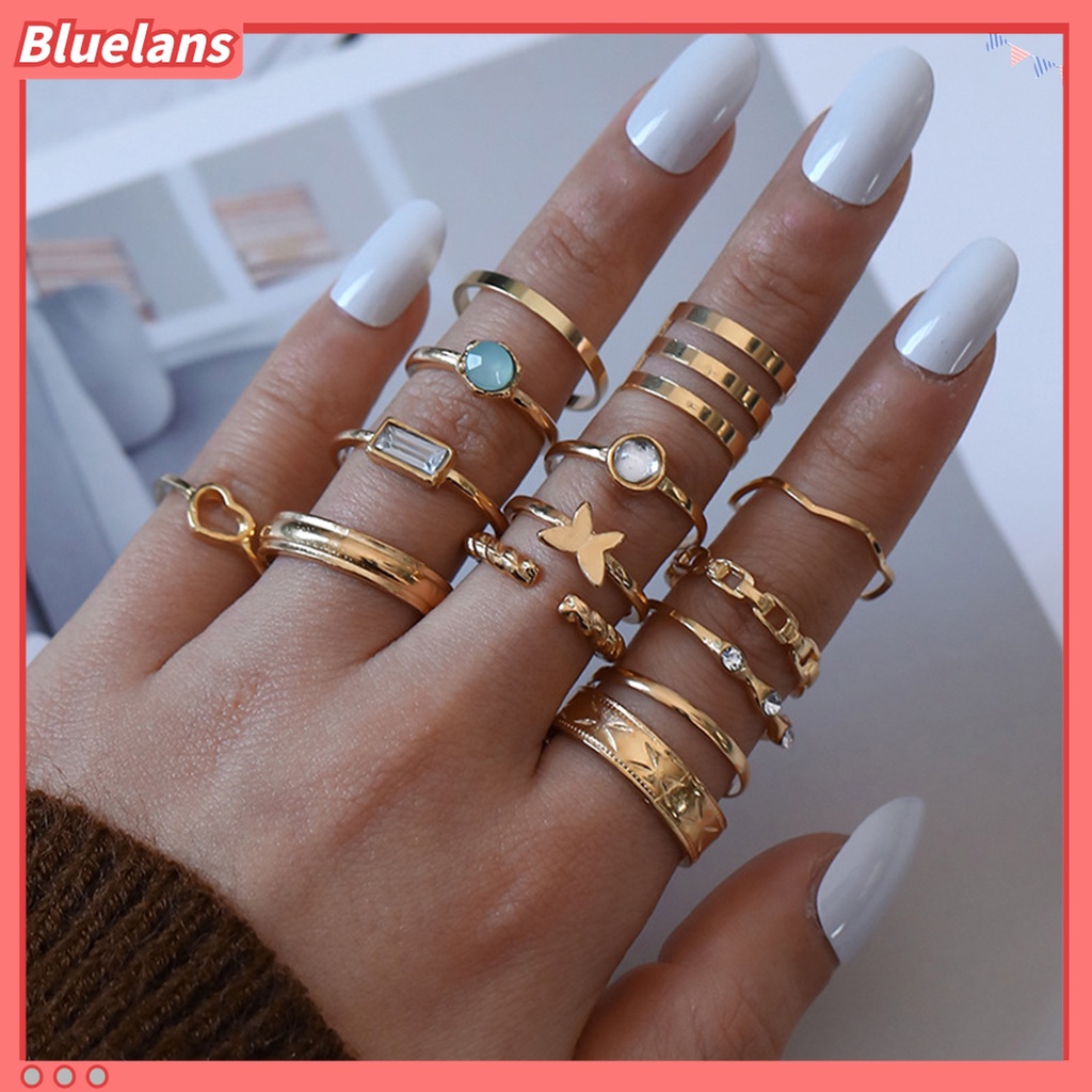 14pcs Cincin Knuckle Electroplating Stackable Bentuk Hati Untuk Unisex