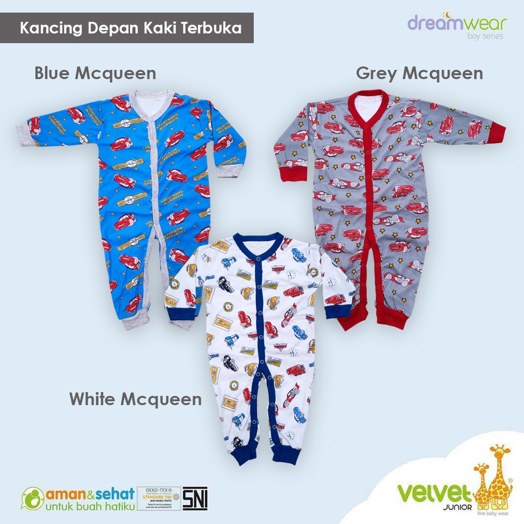 Sleepsuit VELVET DREAMWEAR BUKA Kaki  S M L BOY &amp; GIRL Model Kaki TERBUKA Dream Wear Sleep Suit