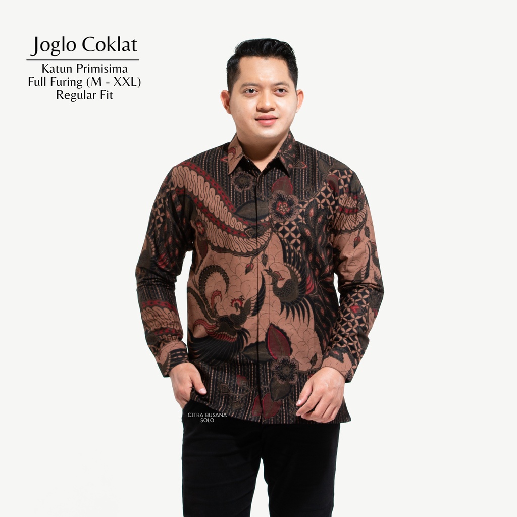 JOGLO COKLAT Kemeja Batik Pria Full Furing Bahan Katun Primisima