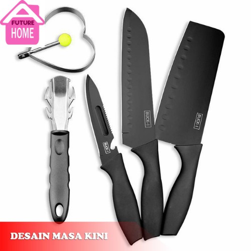 Set Pisau Dapur 5 Pcs Hitam Buck-I Pisau Set 5 In 1 pisau set tajam