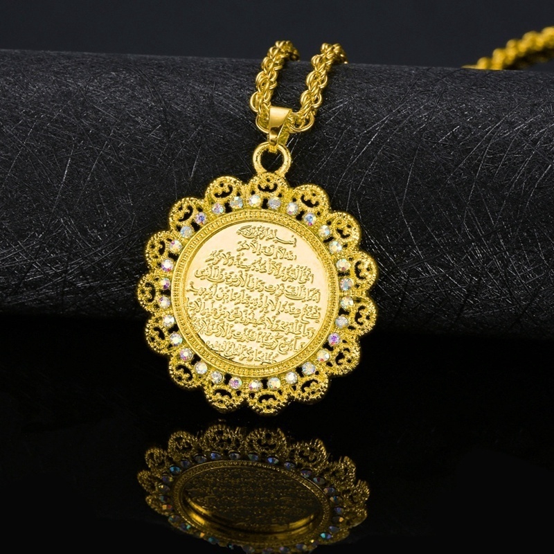 Arab Muslim Islam Arah Scripture Pendant 18K Gold Diamond Necklace Fashion Religious Jewelry