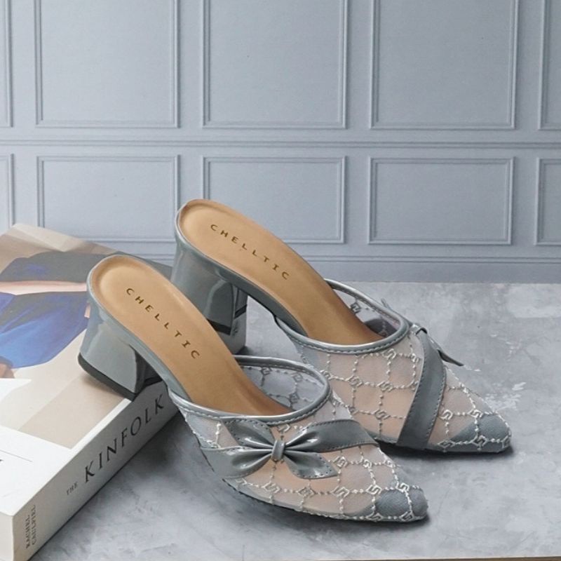 Sandal Wanita Heels 5cm Brukat Hak Tahu Terbaru