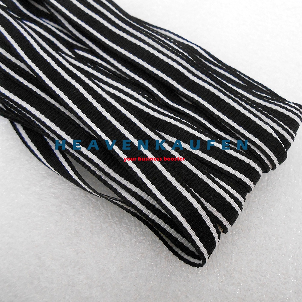 Webbing Strip Halus Lebar 1 cm Warna Hitam Strip Putih Harga Per Rol isi 18 Meter