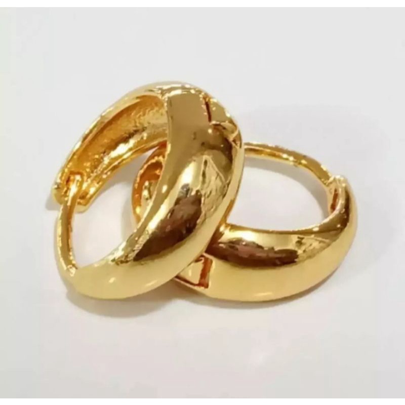 Anting jepit bulat polos dilapisi kuning emas 24k fashion wanita titanium original anti luntur