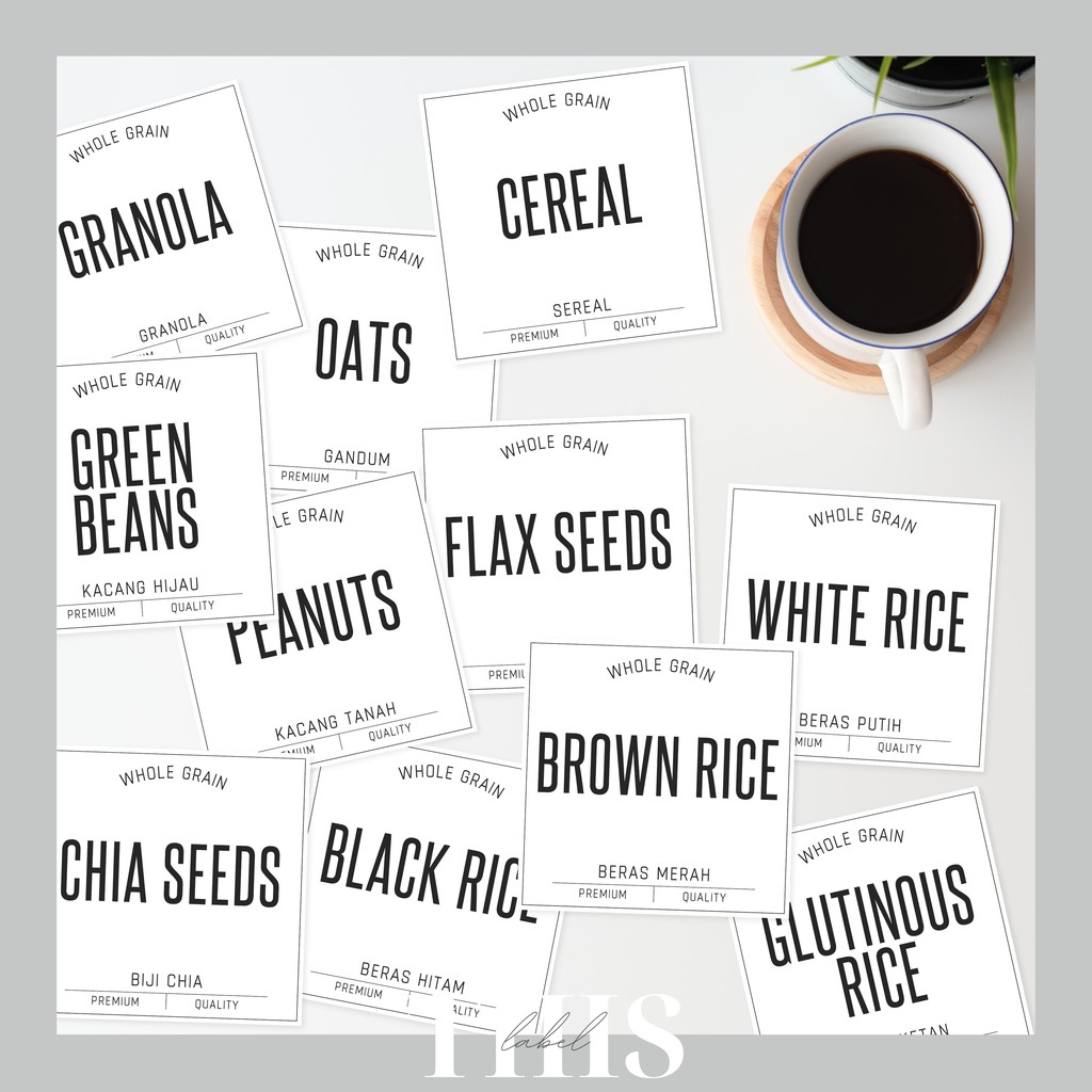 

Paket 11pcs Sticker Label WHOLE GRAIN (Kacang, Biji) Waterproof