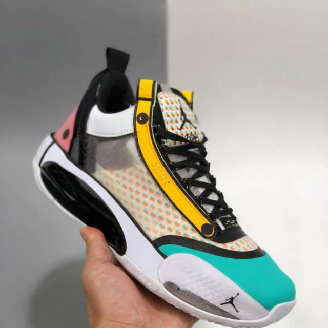 Sepatu Nike Air Jordan 34 Low "Guo Ailun" White Yellow Tosca Putih Hitam Premium