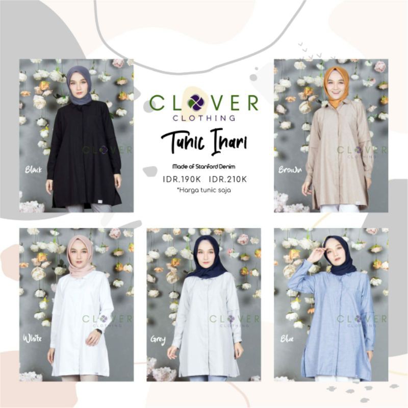 Tunik kemeja berbahan katun denim stanford nyaman dipakai,Tunic INARI by Clover Clothing