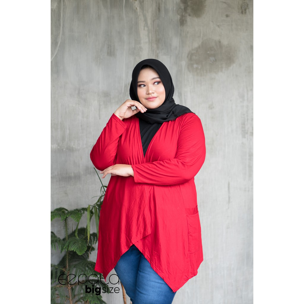 Ezpata Cardigan Cardi Outer Wanita Big Size Lengan Panjang Polos Jumbo Kaos Rayon