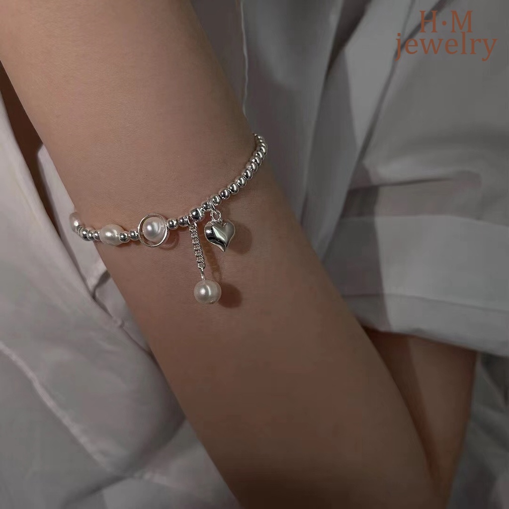 Gelang Mutiara Air Tawar Bentuk Hati Bahan S925 Silver