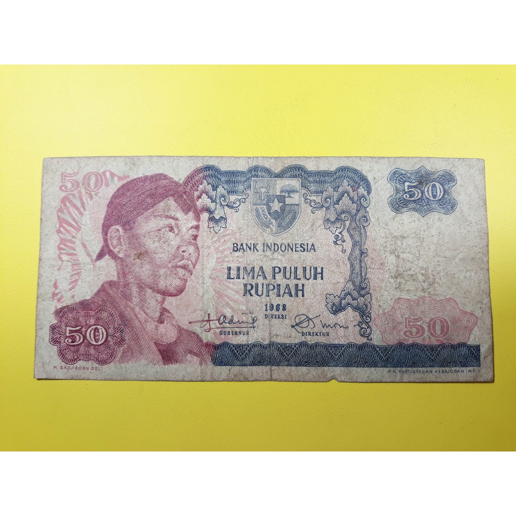 Uang Kuno Indonesia 50 Rupiah Sudirman Series Tahun 1968 F