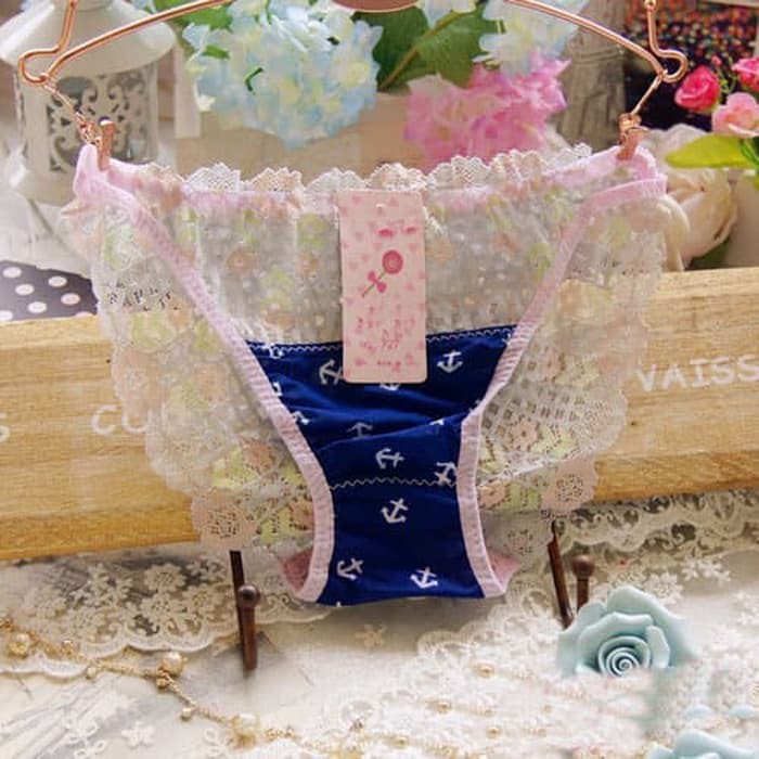 Promo Lace Thong Gstring Celana Dalam Wanita Brief Sexy Bikini C055   Merah Muda Murah