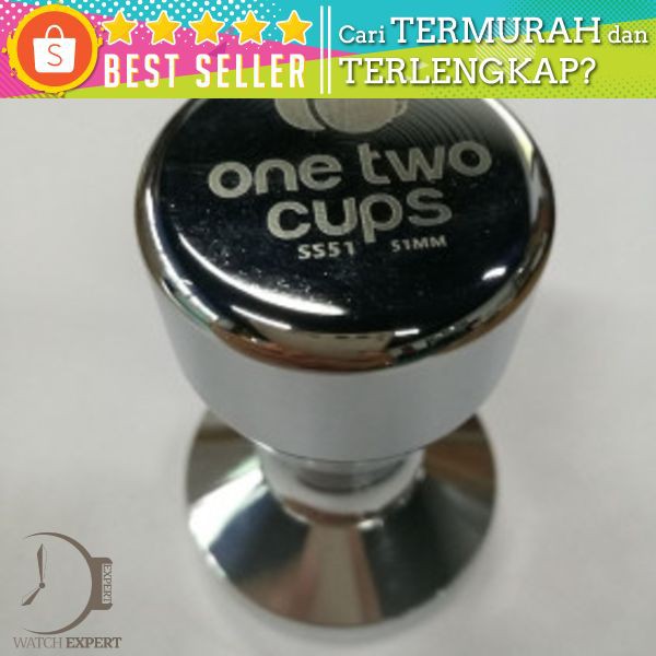 OneTwoCups Tamper Kopi Espresso Flat Stainless Steel Chrome Plated 50mm - SS51 - Silver