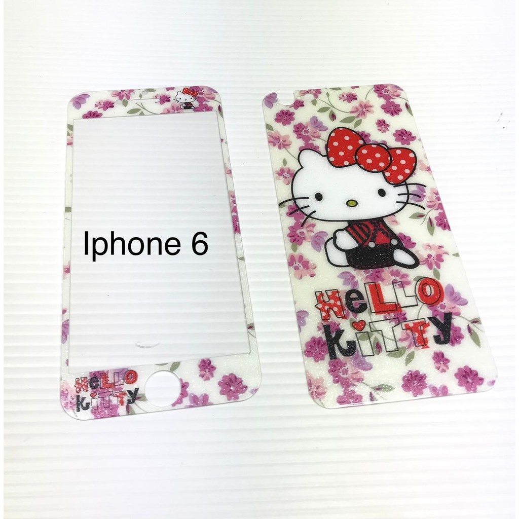 Tempered Glass Iphone 6 motif hello kitty Full depan belakang screen guard anti gores