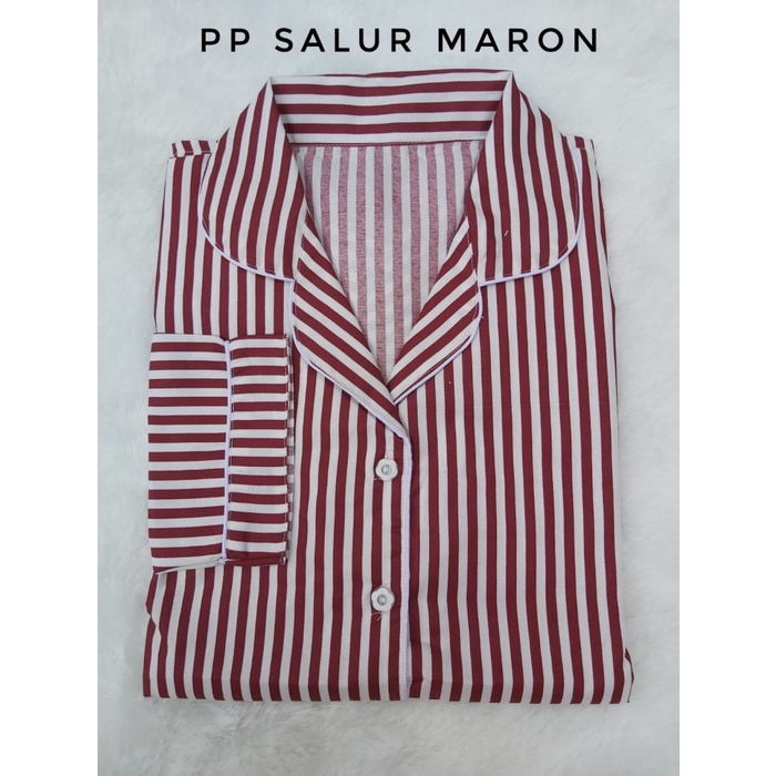 PIYAMA MOTIF SQUARE KOTAK WANITA DEWASA/BAJU TIDUR WANITA JUMBO LENGAN PANJANG-SALUR MARON JMB PP