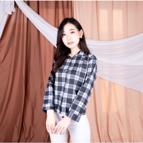 SF - Kemeja Guilen Oversize Shirt / Guilen Oversize Shirt | Bahan Katun Kotak Yandeth Fit XL-KOTAK HITAM