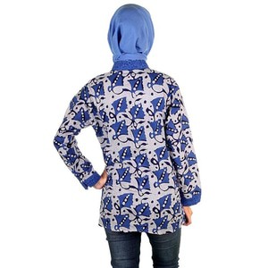 Blus Batik I Blouse Batik I Blus Kerja Wanita Batik Cap Diffa - Biru