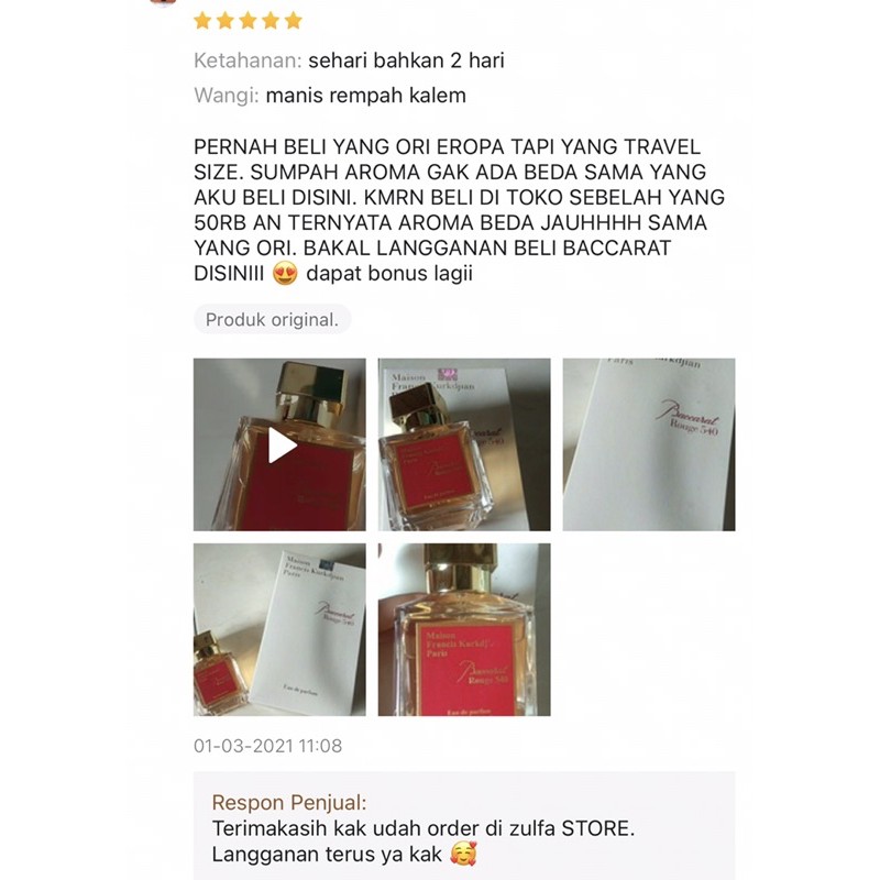 BACARAT / BACCA-RAT ROUGE 540 ORI-IMPORT / PARFUM Y*SL BLACK OPIUM ORI-IMPORT / PARFUM AWET / PARFUM TAHAN LAMA