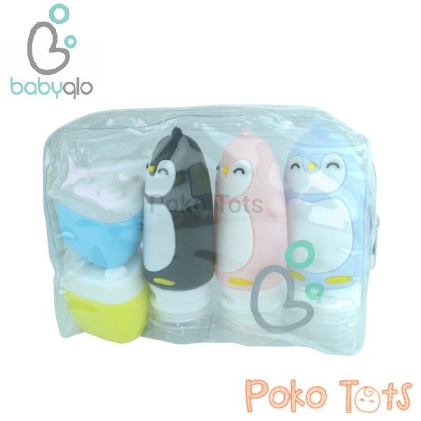 BabyQlo Silicone Travel Bottle Set Penguin Tempat Pill dan Botol Sabun Shampo Travelling