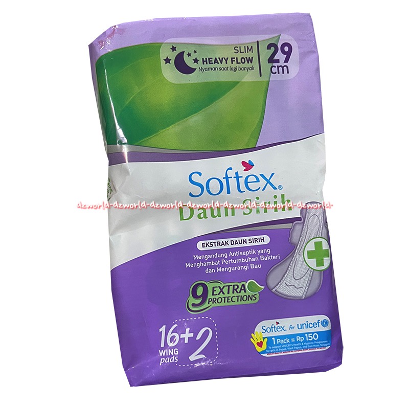 Softex Daun Sirih 16pcs Extra Protect Wing Pembalut Sayap 29cm Softek Pembalut Wanita Ekstrak Daun Sirih Kemasan Ungu Sanitary Napkins