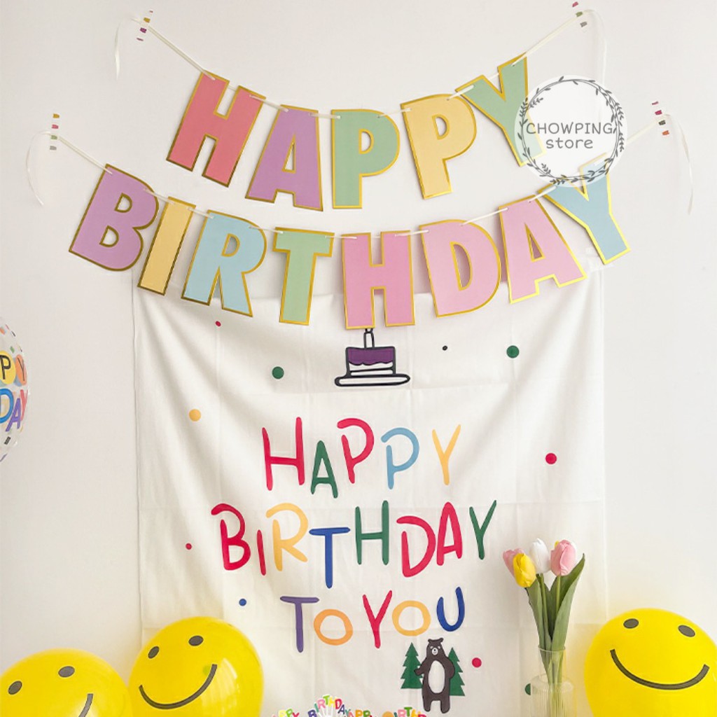 Banner Flag Happy Birthday Macaron Jumbo